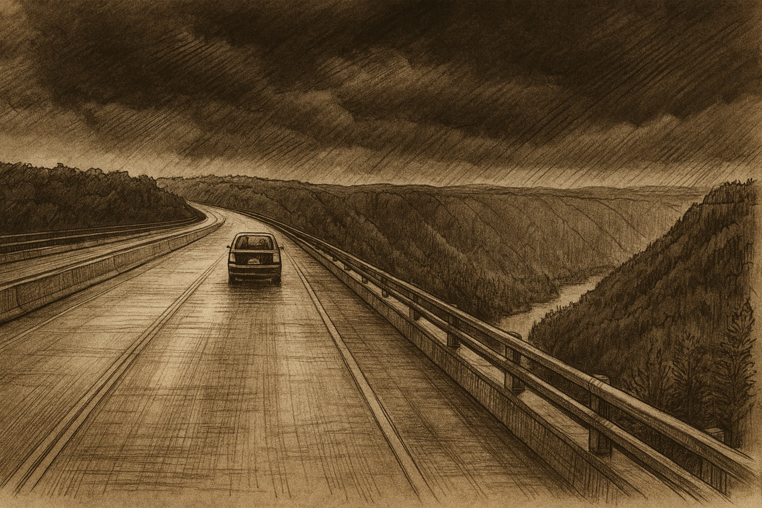 The gloomy drive north across the New River Gorge Bridge, heading back home to Braxton County after the Fayetteville store didn't work out